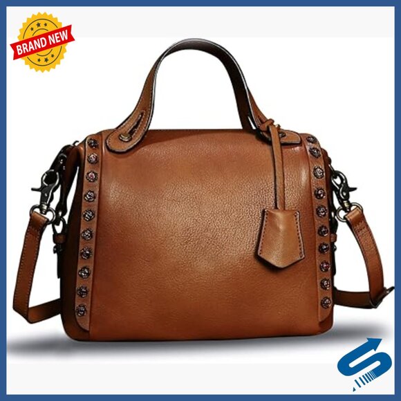 Genuine Leather Satchel Handbag Top Handle Crossbody Shoulder Bag Medium